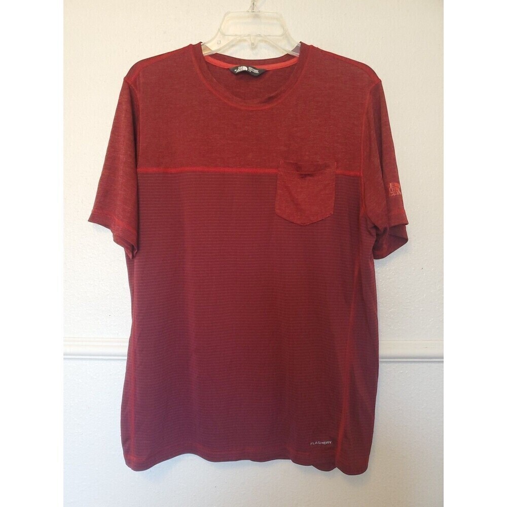 The North Face Mens FlashDry Red Striped Pocket Performance T-Shirt Size Large
